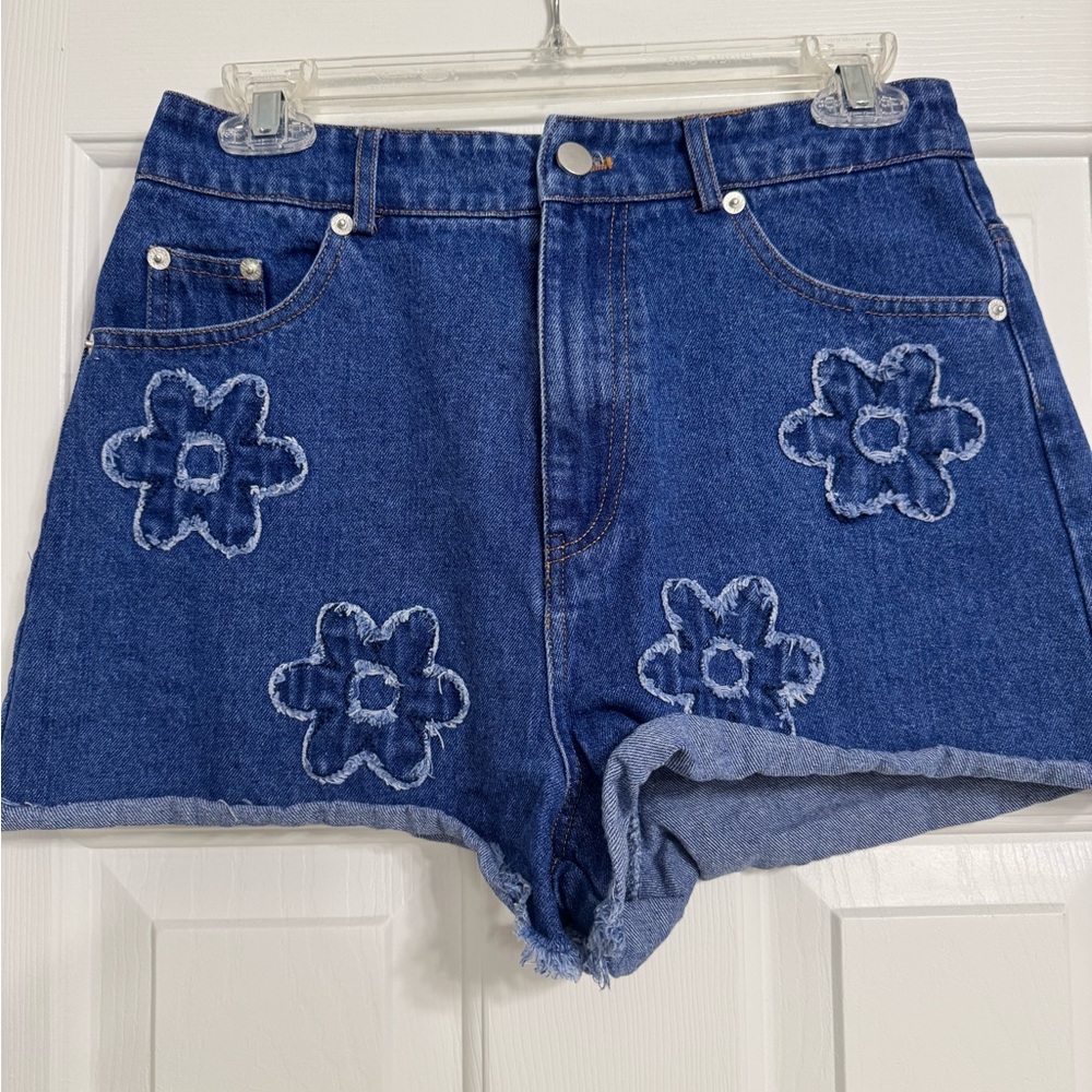 Floral Embroidered Denim Shorts